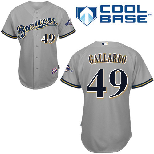 Yovani Gallardo #49 MLB Jersey-Milwaukee Brewers Men's Authentic Road Gray Cool Base Baseball Jersey